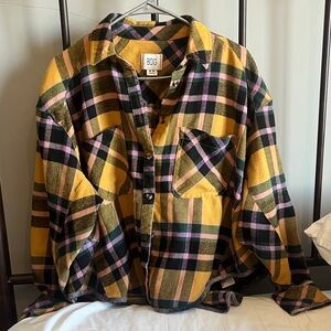 BDG Rayne Urban Outfitters Yellow Black Pink Plaid Flannel